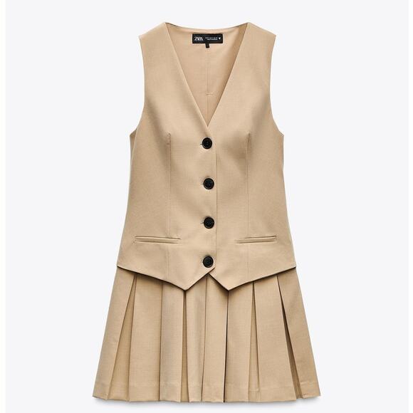 Zara Dresses & Skirts - ZARA Box Pleat Vest Dress Beige - XS